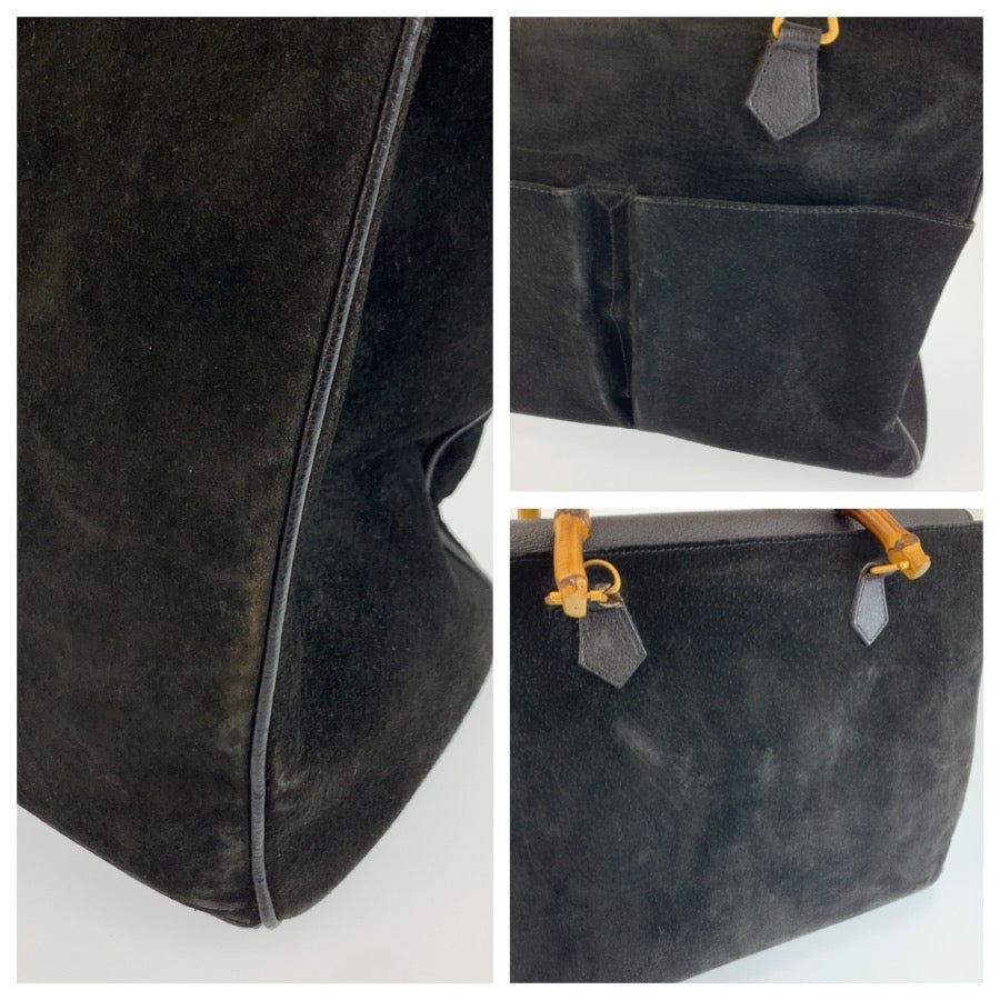 26602
GUCCI グッチ ヴィンテージ バンブー ブラック 黒 ゴールド金具 スウェード / レザー 002 123 0322 ハンドバッグ ショルダーバッグ 2way レディース AB36
