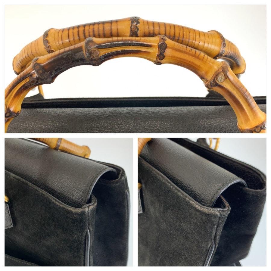 26602
GUCCI グッチ ヴィンテージ バンブー ブラック 黒 ゴールド金具 スウェード / レザー 002 123 0322 ハンドバッグ ショルダーバッグ 2way レディース AB36