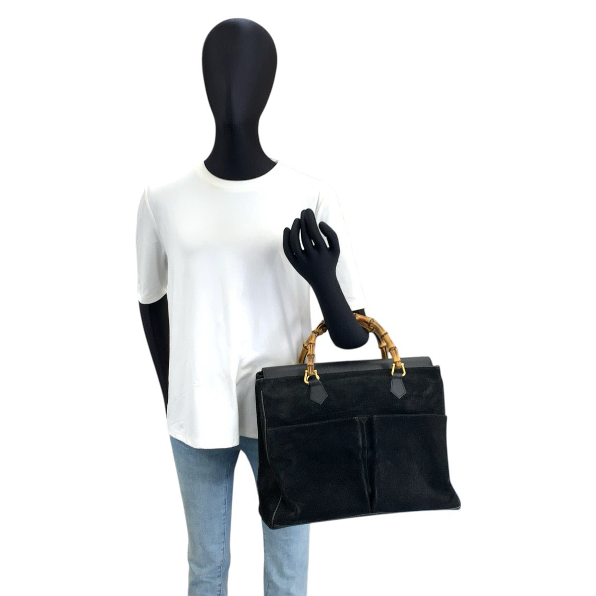 26602
GUCCI グッチ ヴィンテージ バンブー ブラック 黒 ゴールド金具 スウェード / レザー 002 123 0322 ハンドバッグ ショルダーバッグ 2way レディース AB36