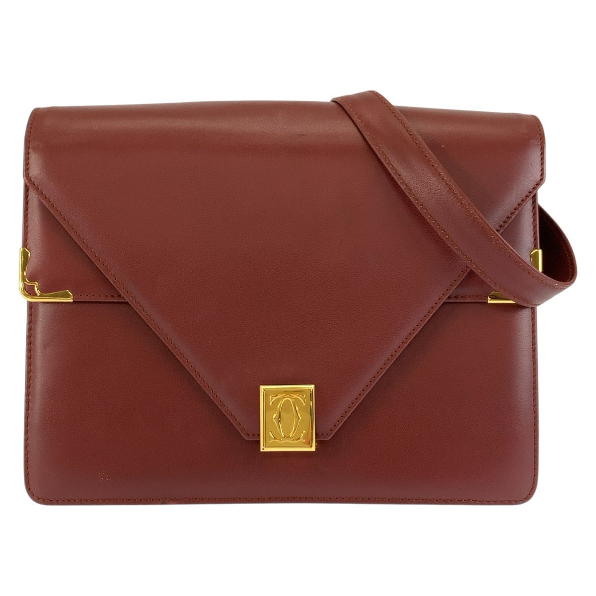 26604
CARTIER カルティエ ヴィンテージ マストライン ワインレッド ボルドー ゴールド金具 レザー ショルダーバッグ ポシェット レディース AB28