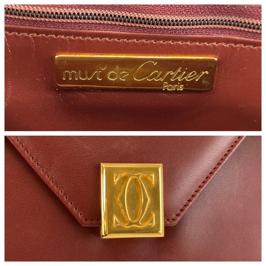 26604
CARTIER カルティエ ヴィンテージ マストライン ワインレッド ボルドー ゴールド金具 レザー ショルダーバッグ ポシェット レディース AB28