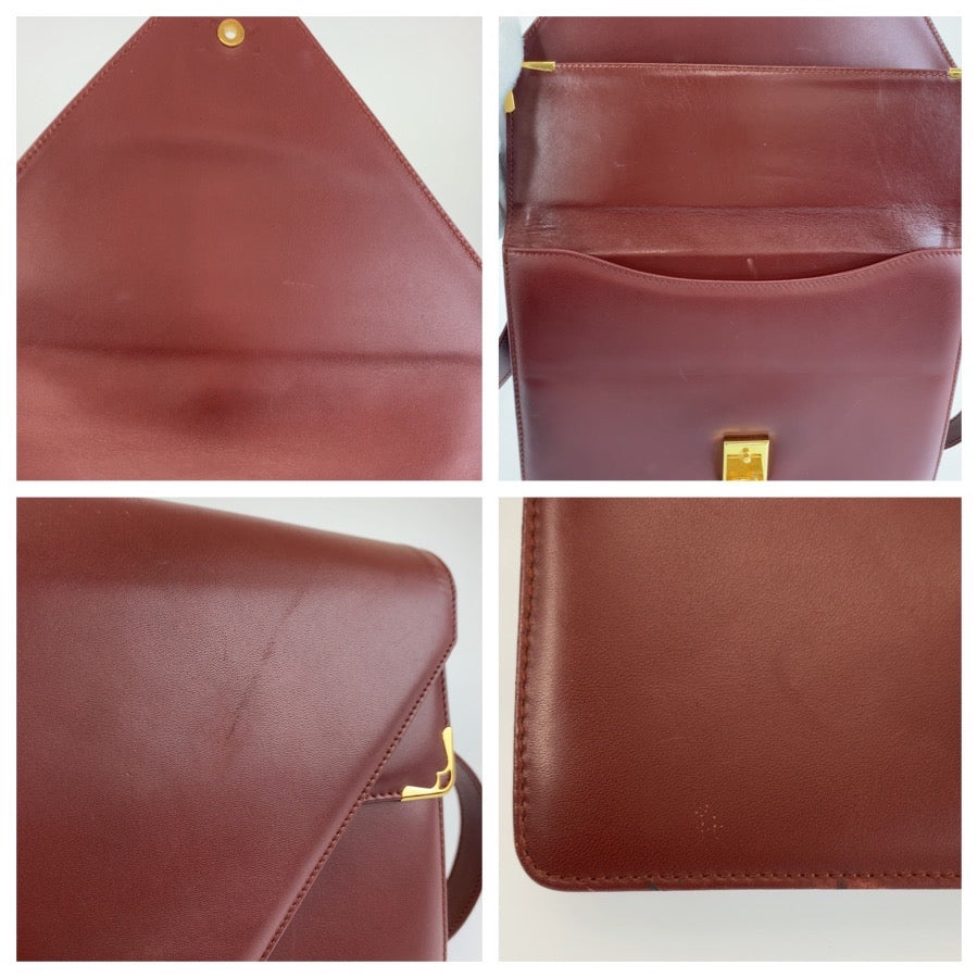 26604
CARTIER カルティエ ヴィンテージ マストライン ワインレッド ボルドー ゴールド金具 レザー ショルダーバッグ ポシェット レディース AB28