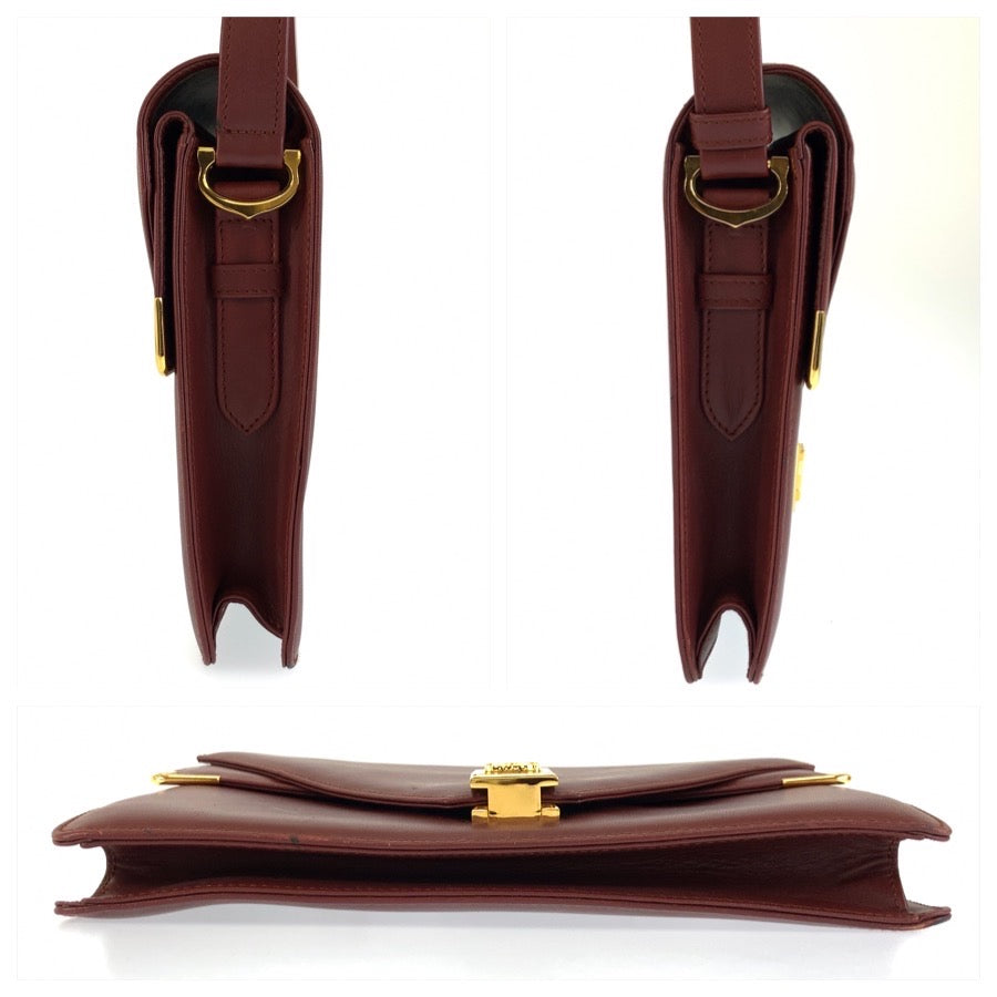 26604
CARTIER カルティエ ヴィンテージ マストライン ワインレッド ボルドー ゴールド金具 レザー ショルダーバッグ ポシェット レディース AB28