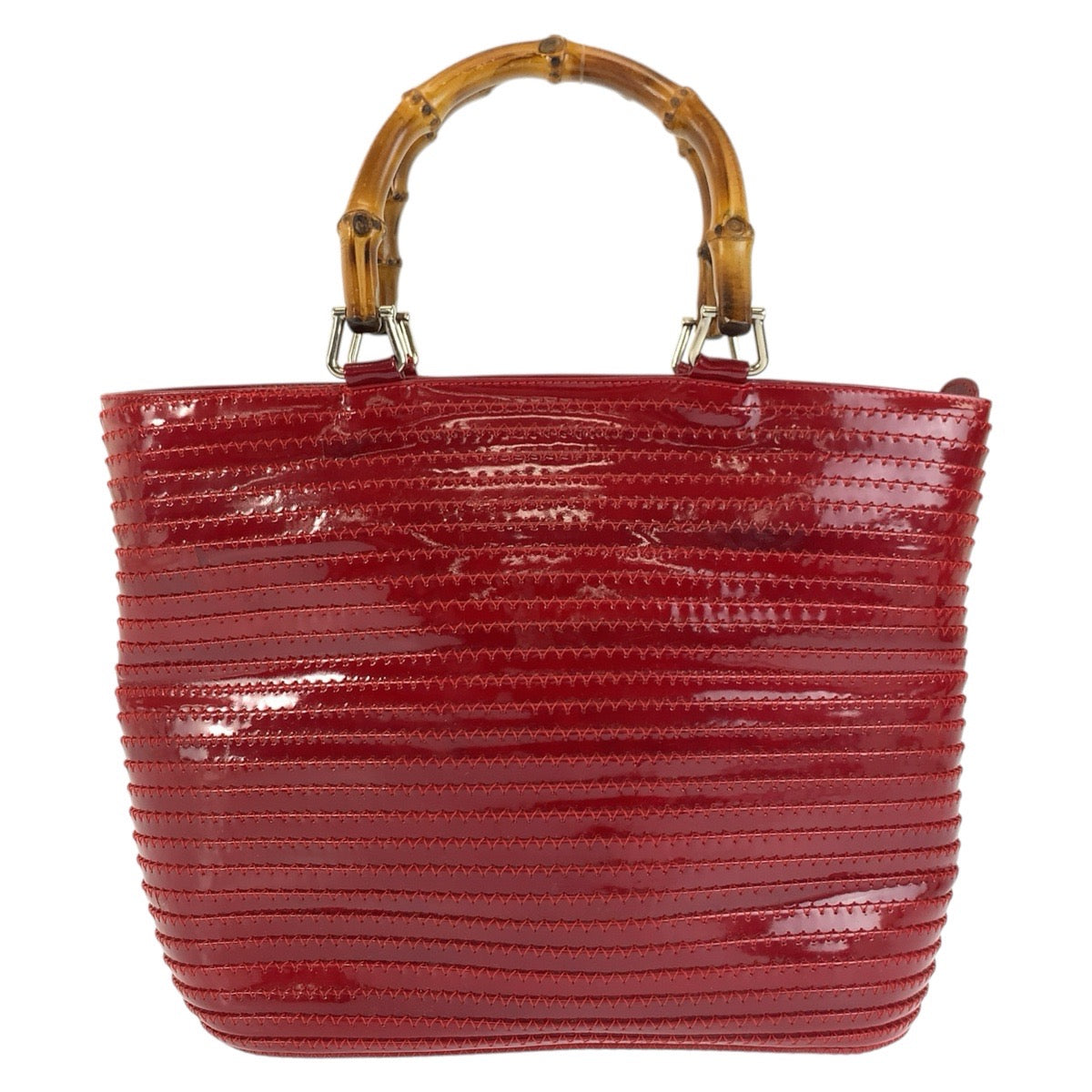 26605
GUCCI グッチ バンブー レッド シルバー金具 パテントレザー 002 1817 0413 ハンドバッグ トートバッグ レディース ABP42