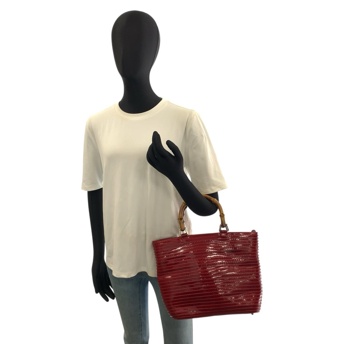 26605
GUCCI グッチ バンブー レッド シルバー金具 パテントレザー 002 1817 0413 ハンドバッグ トートバッグ レディース ABP42
