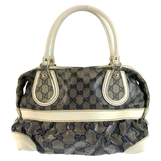 26608
GUCCI グッチ GGクリスタル グレー ネイビー ホワイト コーティングキャンバス 223962 ハンドバッグ ミニボストンバッグ レディース AB37