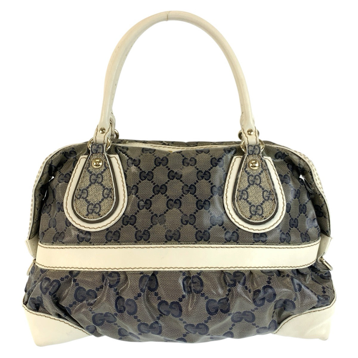 26608
GUCCI グッチ GGクリスタル グレー ネイビー ホワイト コーティングキャンバス 223962 ハンドバッグ ミニボストンバッグ レディース AB37