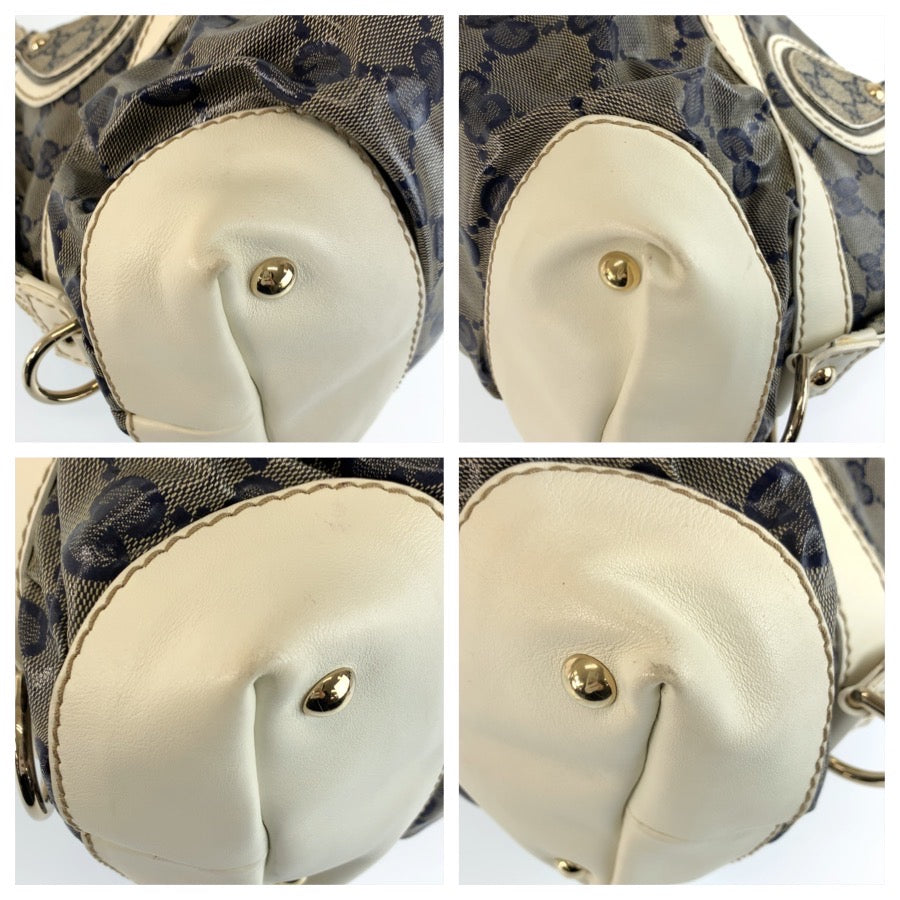 26608
GUCCI グッチ GGクリスタル グレー ネイビー ホワイト コーティングキャンバス 223962 ハンドバッグ ミニボストンバッグ レディース AB37