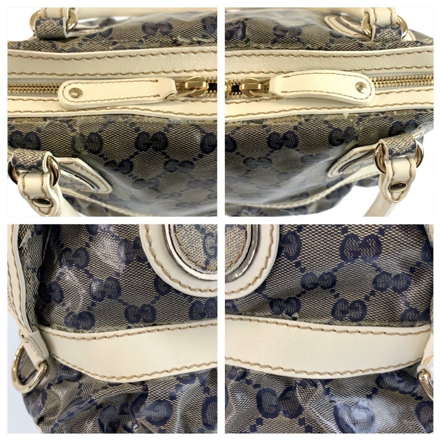 26608
GUCCI グッチ GGクリスタル グレー ネイビー ホワイト コーティングキャンバス 223962 ハンドバッグ ミニボストンバッグ レディース AB37