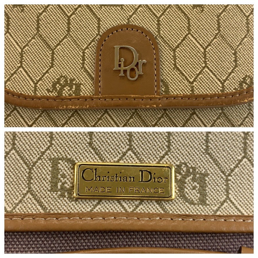 26609
Christian Dior クリスチャンディオール ヴィンテージ ハニカム ベージュ ブラウン ゴールド金具 PVC ショルダーバッグ ポシェット レディース AB30