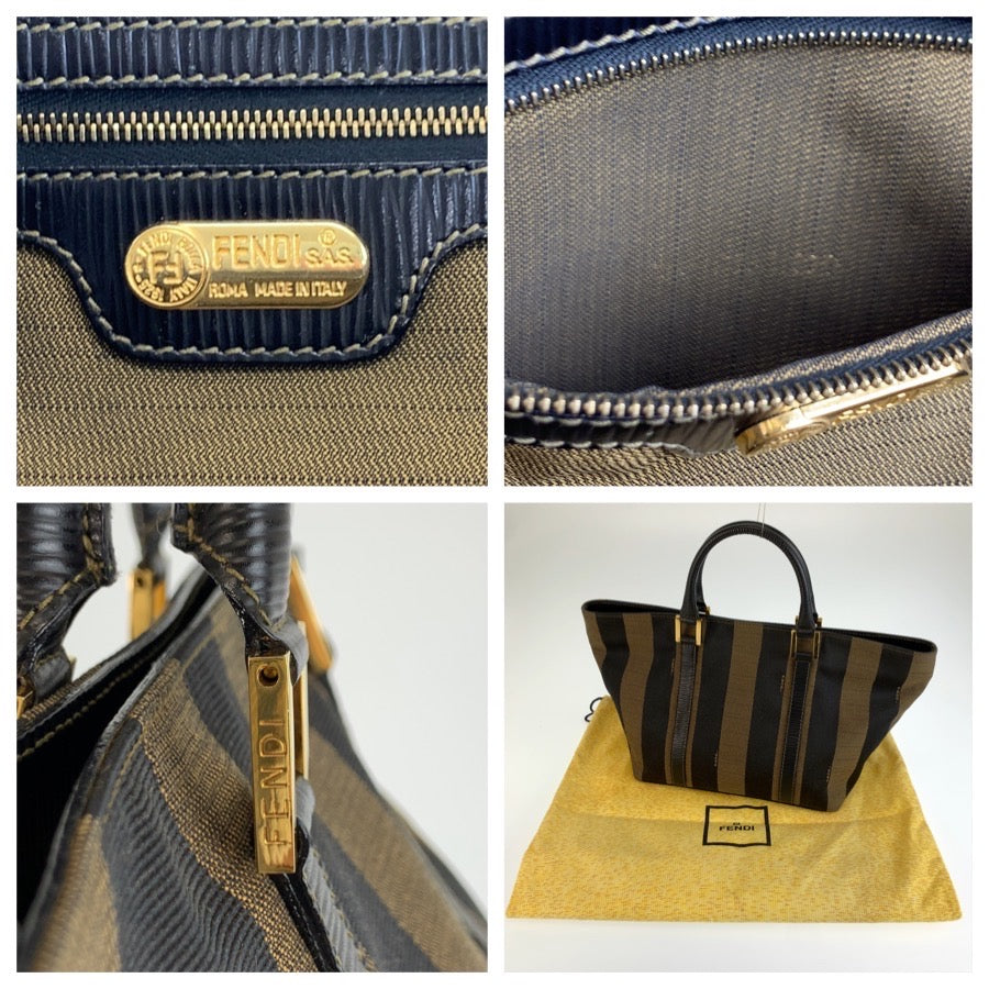 26618
FENDI フェンディ ヴィンテージ ペカン ブラウン ブラック ゴールド金具 キャンバス / レザー トートバッグ ハンドバッグ レディース AB36