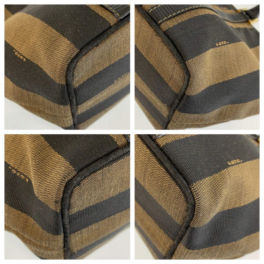 26618
FENDI フェンディ ヴィンテージ ペカン ブラウン ブラック ゴールド金具 キャンバス / レザー トートバッグ ハンドバッグ レディース AB36