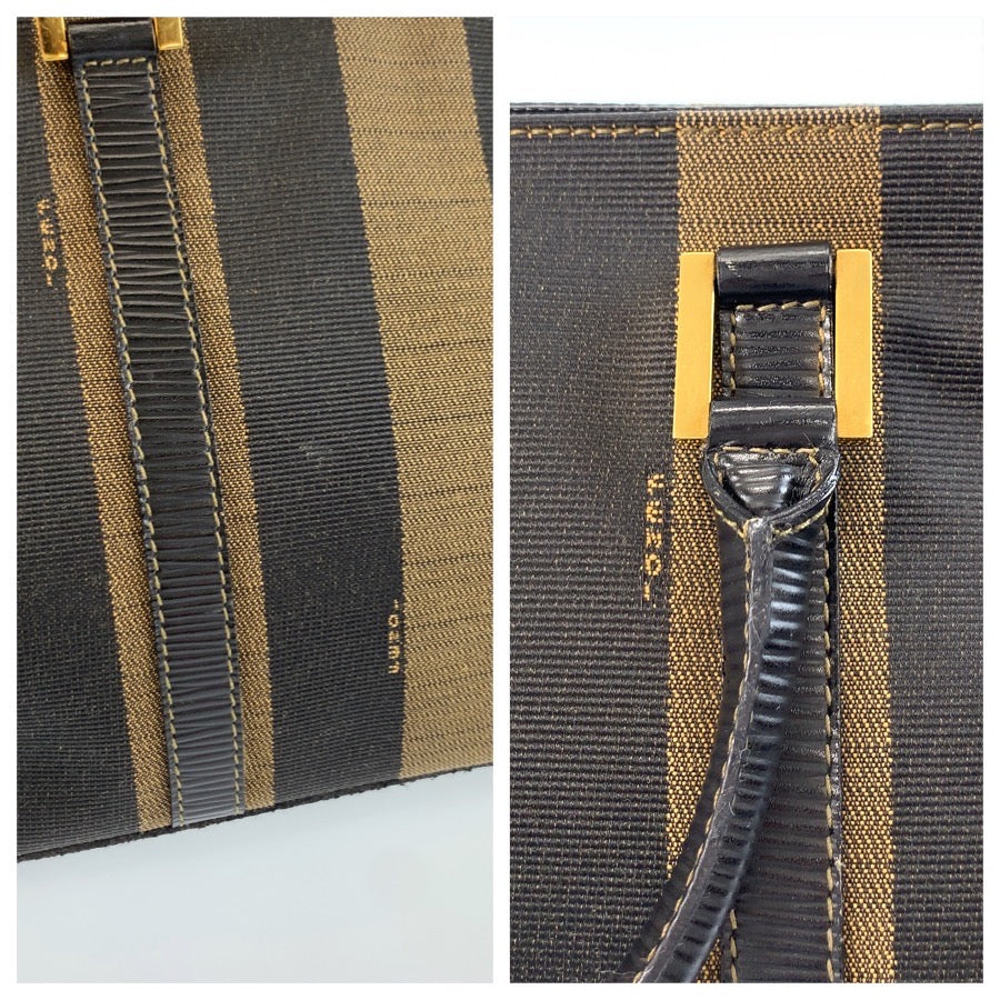 26618
FENDI フェンディ ヴィンテージ ペカン ブラウン ブラック ゴールド金具 キャンバス / レザー トートバッグ ハンドバッグ レディース AB36