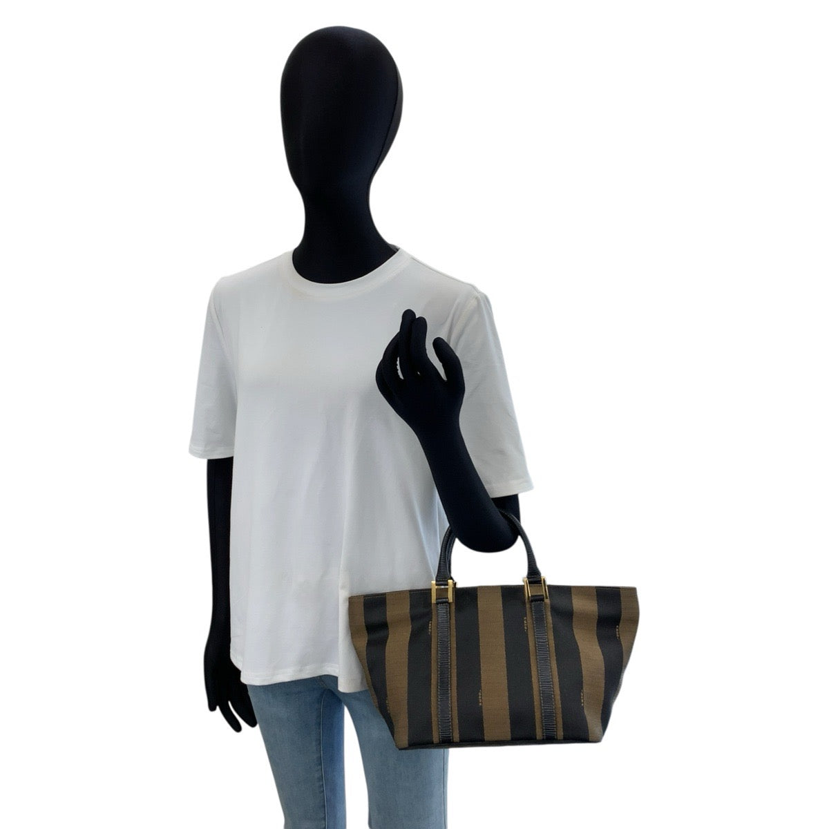 26618
FENDI フェンディ ヴィンテージ ペカン ブラウン ブラック ゴールド金具 キャンバス / レザー トートバッグ ハンドバッグ レディース AB36