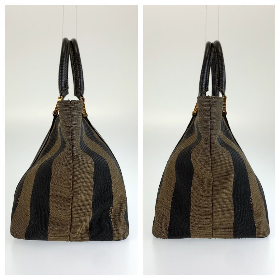 26618
FENDI フェンディ ヴィンテージ ペカン ブラウン ブラック ゴールド金具 キャンバス / レザー トートバッグ ハンドバッグ レディース AB36