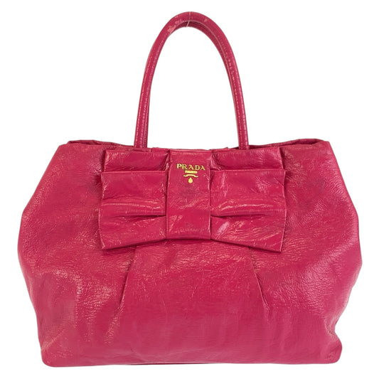 26621
PRADA プラダ リボン ピンク ゴールド金具 レザー トートバッグ ハンドバッグ レディース AB35