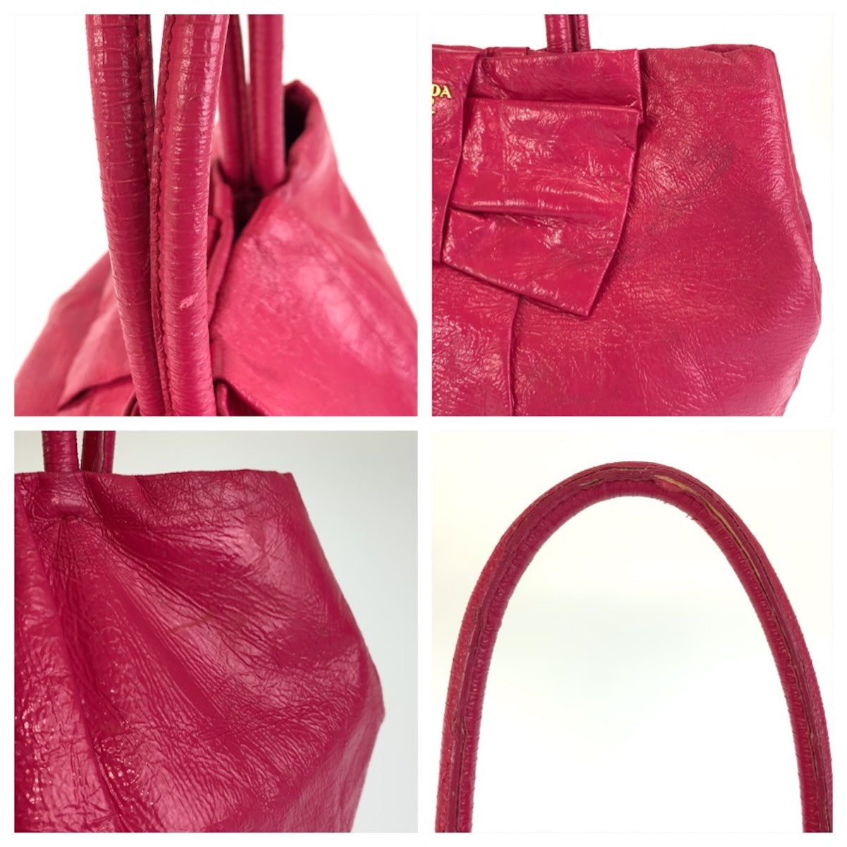26621
PRADA プラダ リボン ピンク ゴールド金具 レザー トートバッグ ハンドバッグ レディース AB35