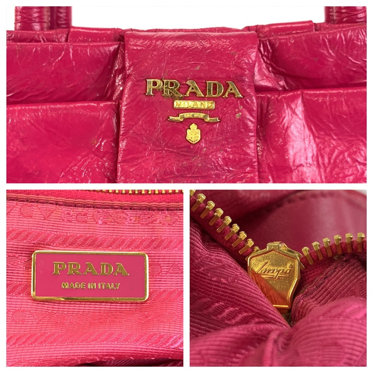 26621
PRADA プラダ リボン ピンク ゴールド金具 レザー トートバッグ ハンドバッグ レディース AB35