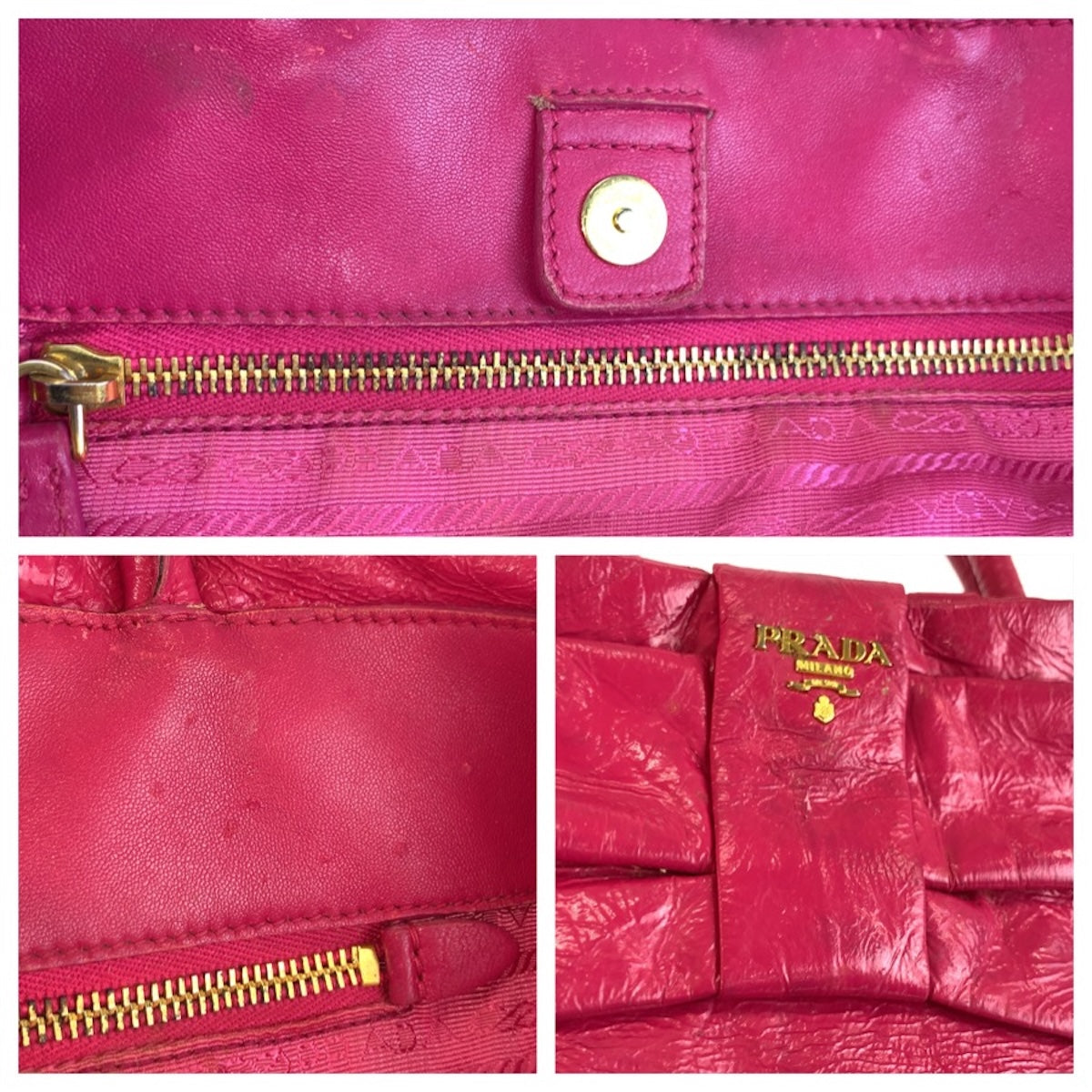 26621
PRADA プラダ リボン ピンク ゴールド金具 レザー トートバッグ ハンドバッグ レディース AB35
