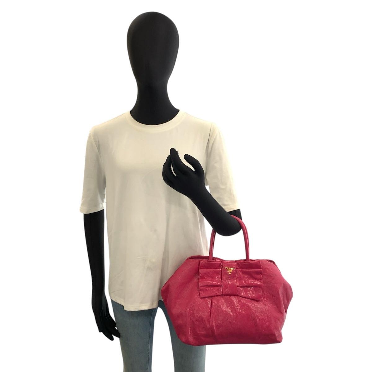 26621
PRADA プラダ リボン ピンク ゴールド金具 レザー トートバッグ ハンドバッグ レディース AB35