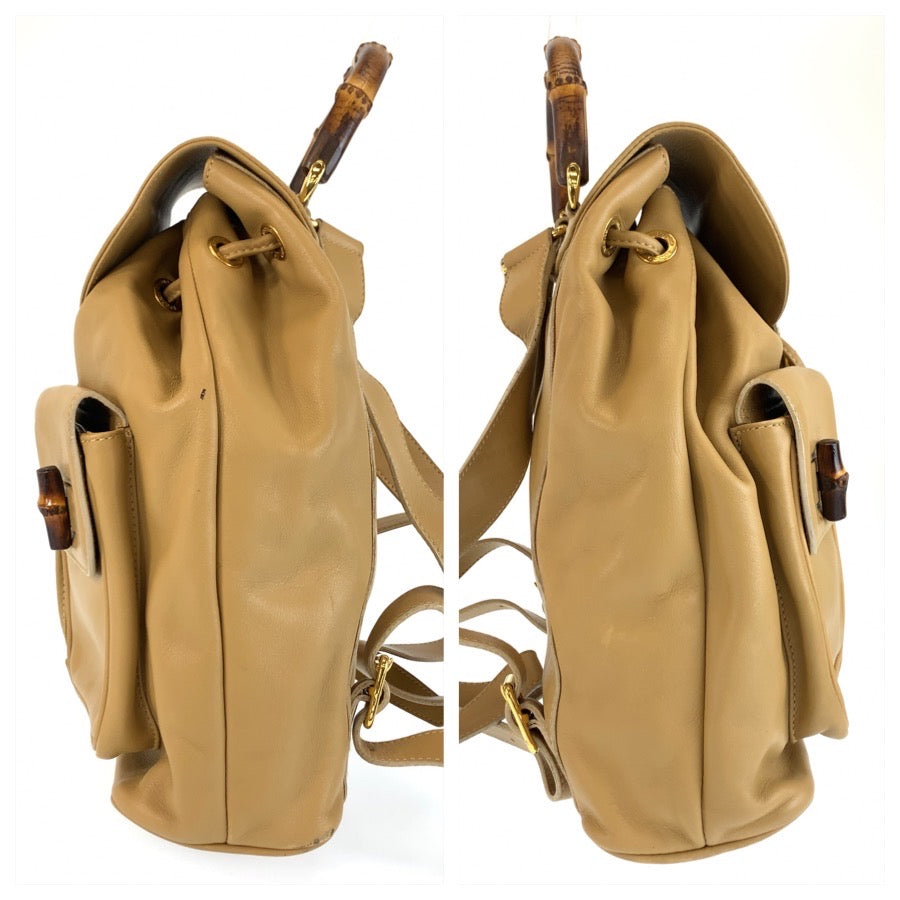 26623
GUCCI グッチ ヴィンテージ バンブー ベージュ ゴールド金具 レザー 003 2058 0016 リュックサック バックパック レディース ABP38