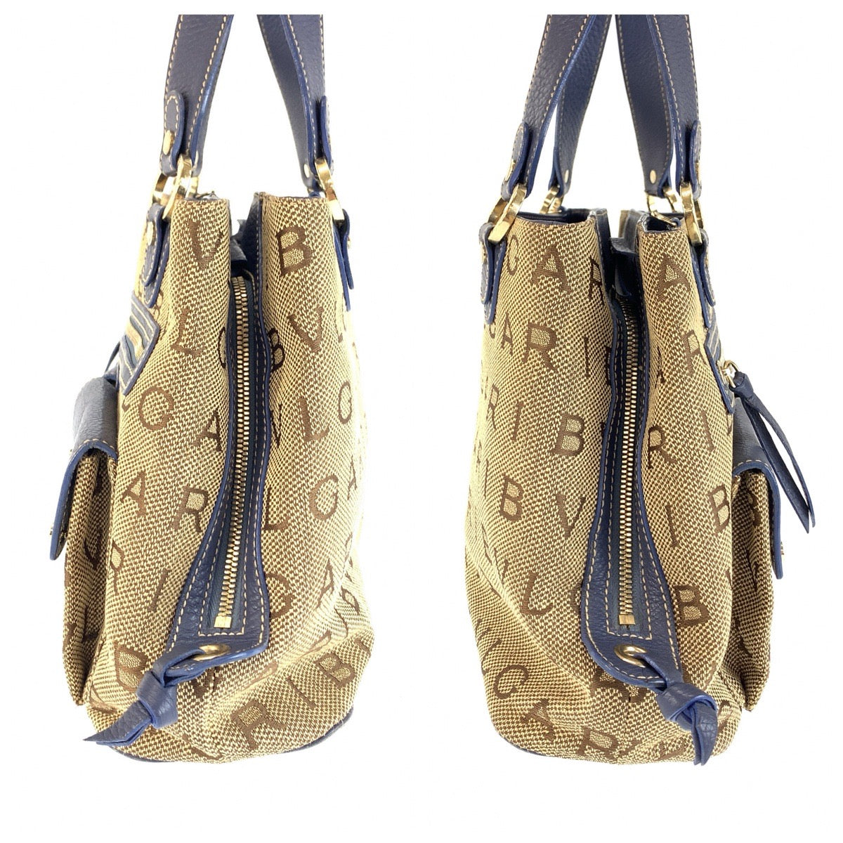 26624
BVLGARI ブルガリ ロゴマニア ベージュ ブルー ゴールド金具 キャンバス / レザー ハンドバッグ ショルダーバッグ 2WAY レディース AB32