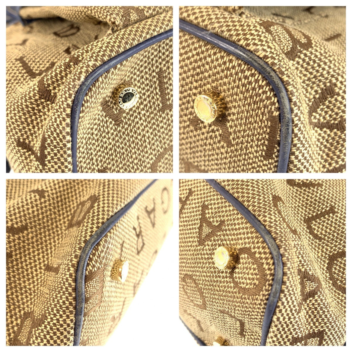 26624
BVLGARI ブルガリ ロゴマニア ベージュ ブルー ゴールド金具 キャンバス / レザー ハンドバッグ ショルダーバッグ 2WAY レディース AB32