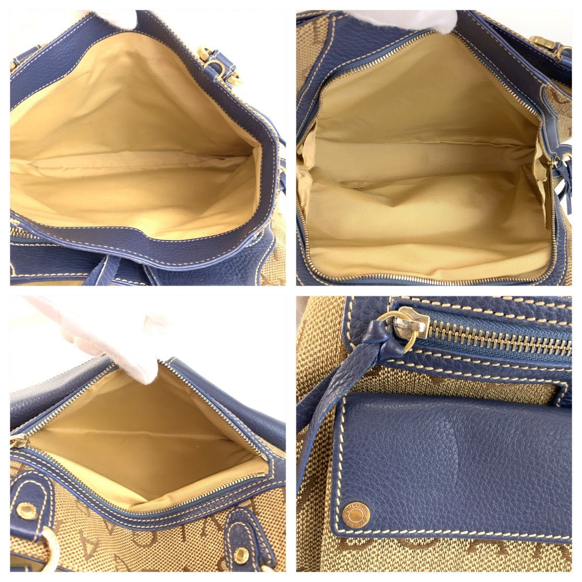 26624
BVLGARI ブルガリ ロゴマニア ベージュ ブルー ゴールド金具 キャンバス / レザー ハンドバッグ ショルダーバッグ 2WAY レディース AB32