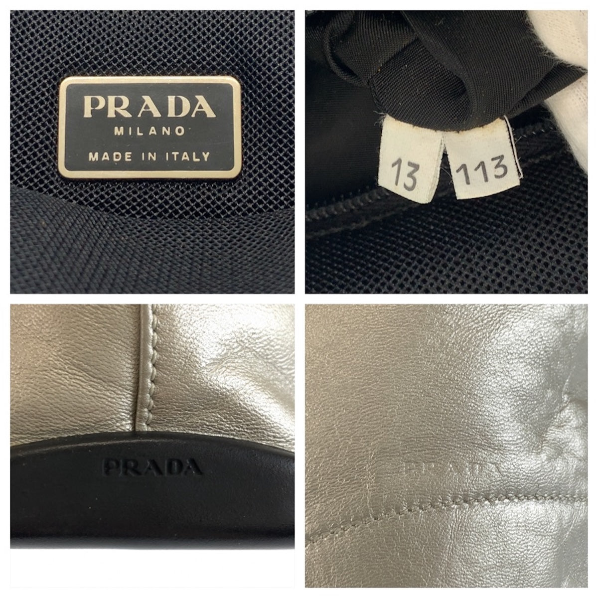 26627
PRADA プラダ シルバー ブラック レザー トートバッグ ショルダーバッグ レディース AB28