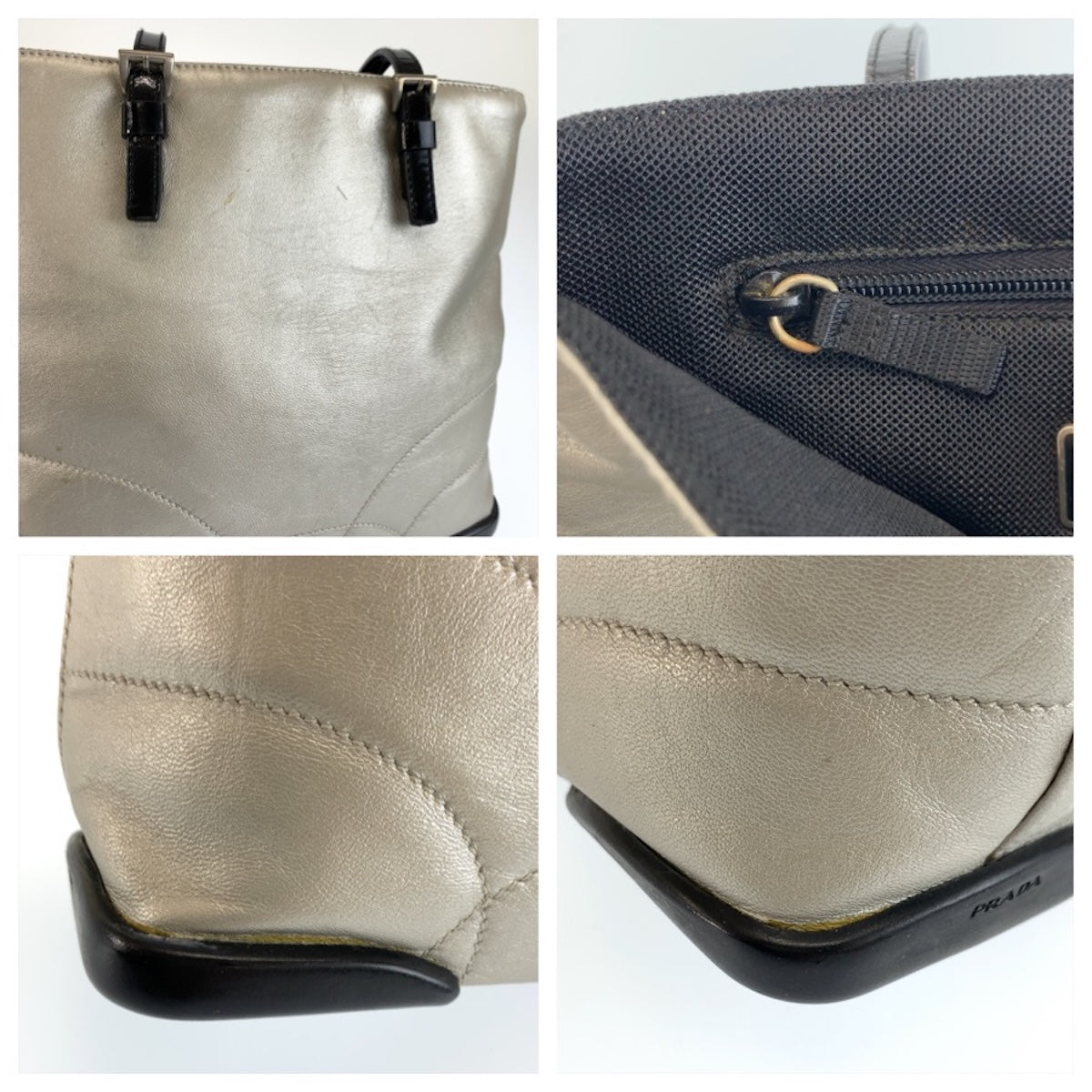 26627
PRADA プラダ シルバー ブラック レザー トートバッグ ショルダーバッグ レディース AB28