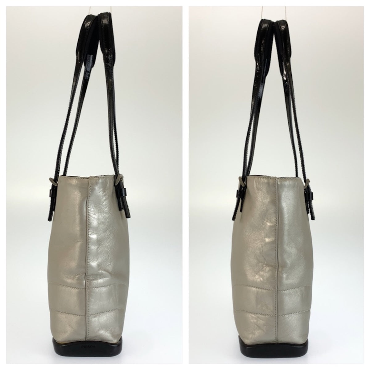 26627
PRADA プラダ シルバー ブラック レザー トートバッグ ショルダーバッグ レディース AB28