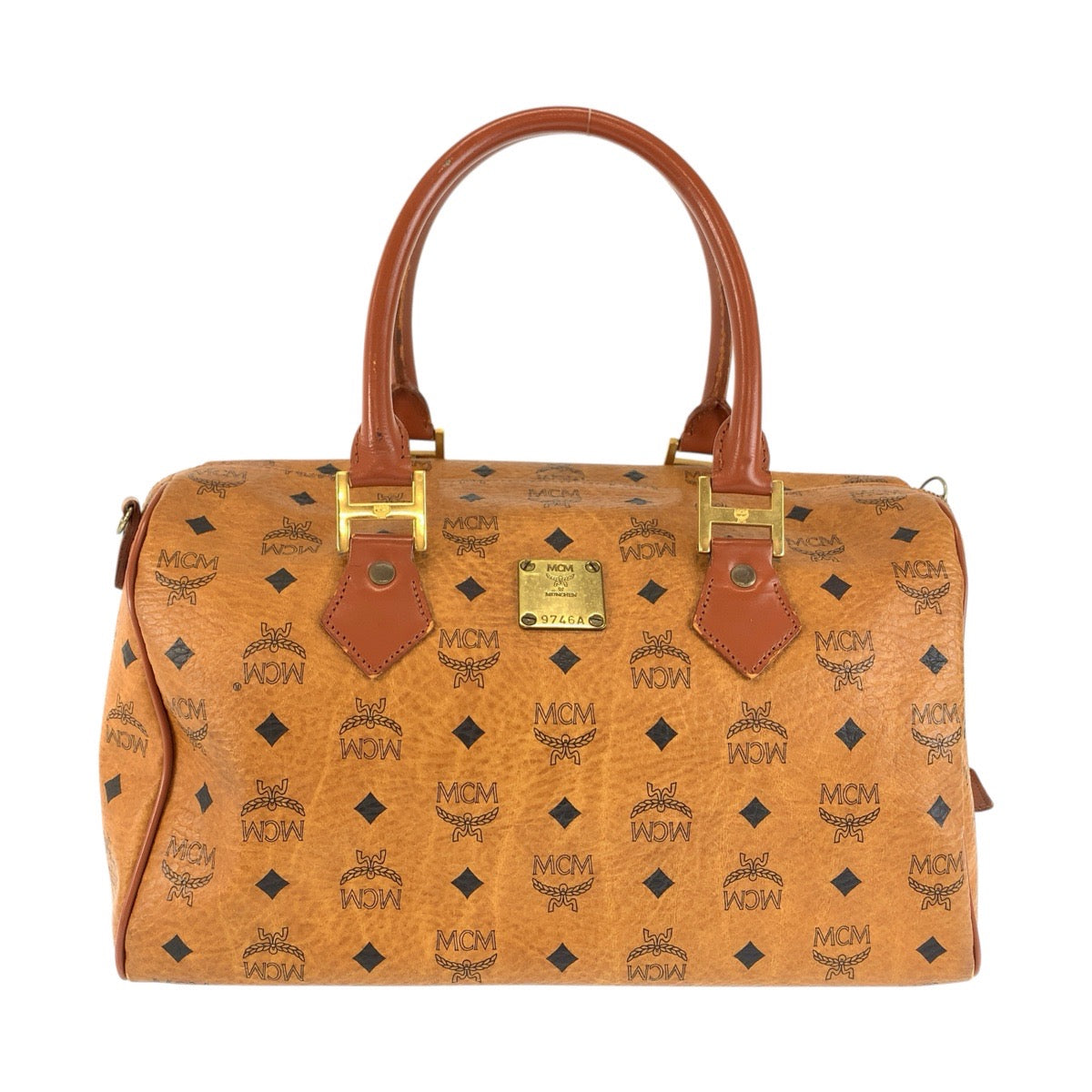 26628
MCM エム シー エム ヴィセトス ブラウン コニャック ゴールド金具 PVC / レザー ハンドバッグ ミニボストンバッグ レディース AB21