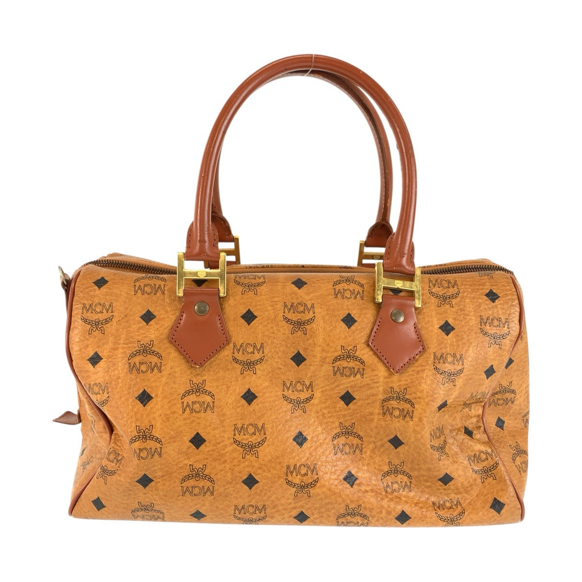 26628
MCM エム シー エム ヴィセトス ブラウン コニャック ゴールド金具 PVC / レザー ハンドバッグ ミニボストンバッグ レディース AB21