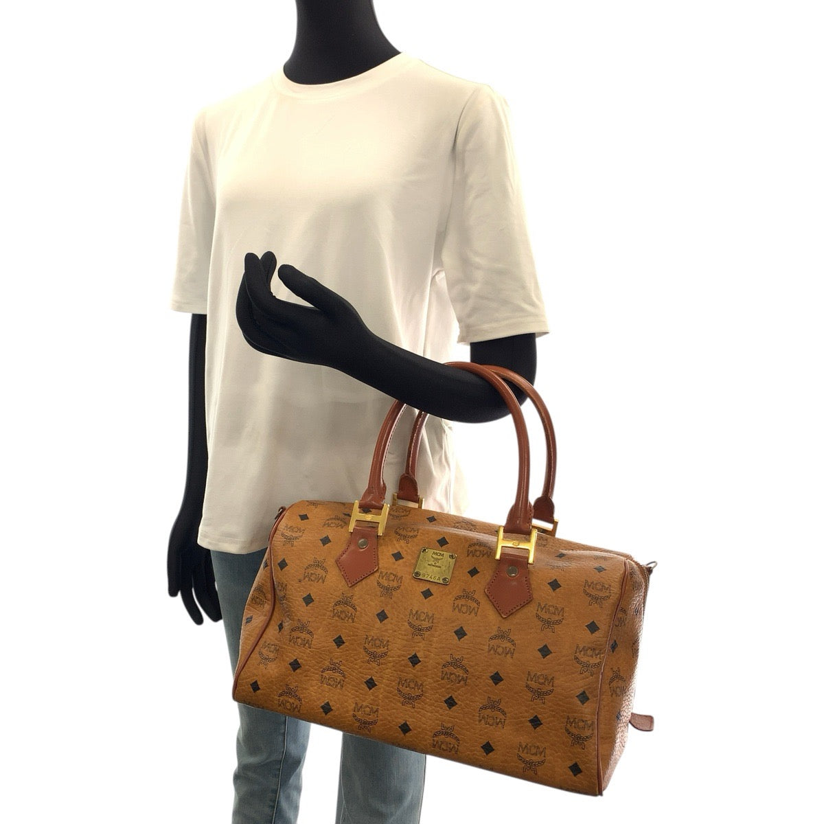 26628
MCM エム シー エム ヴィセトス ブラウン コニャック ゴールド金具 PVC / レザー ハンドバッグ ミニボストンバッグ レディース AB21