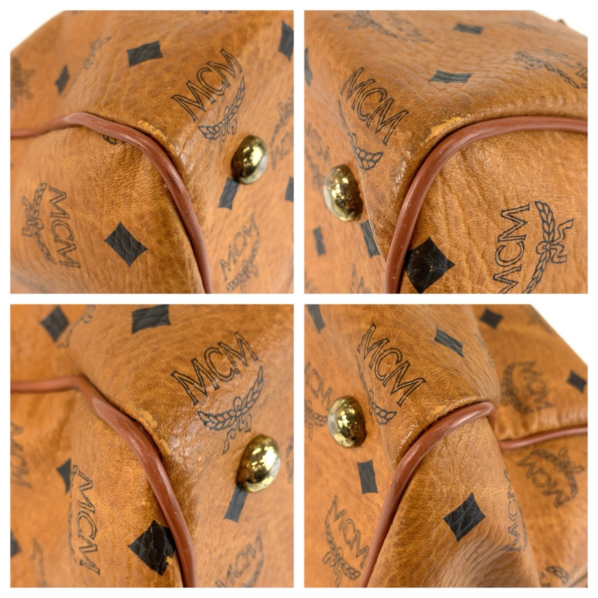 26628
MCM エム シー エム ヴィセトス ブラウン コニャック ゴールド金具 PVC / レザー ハンドバッグ ミニボストンバッグ レディース AB21