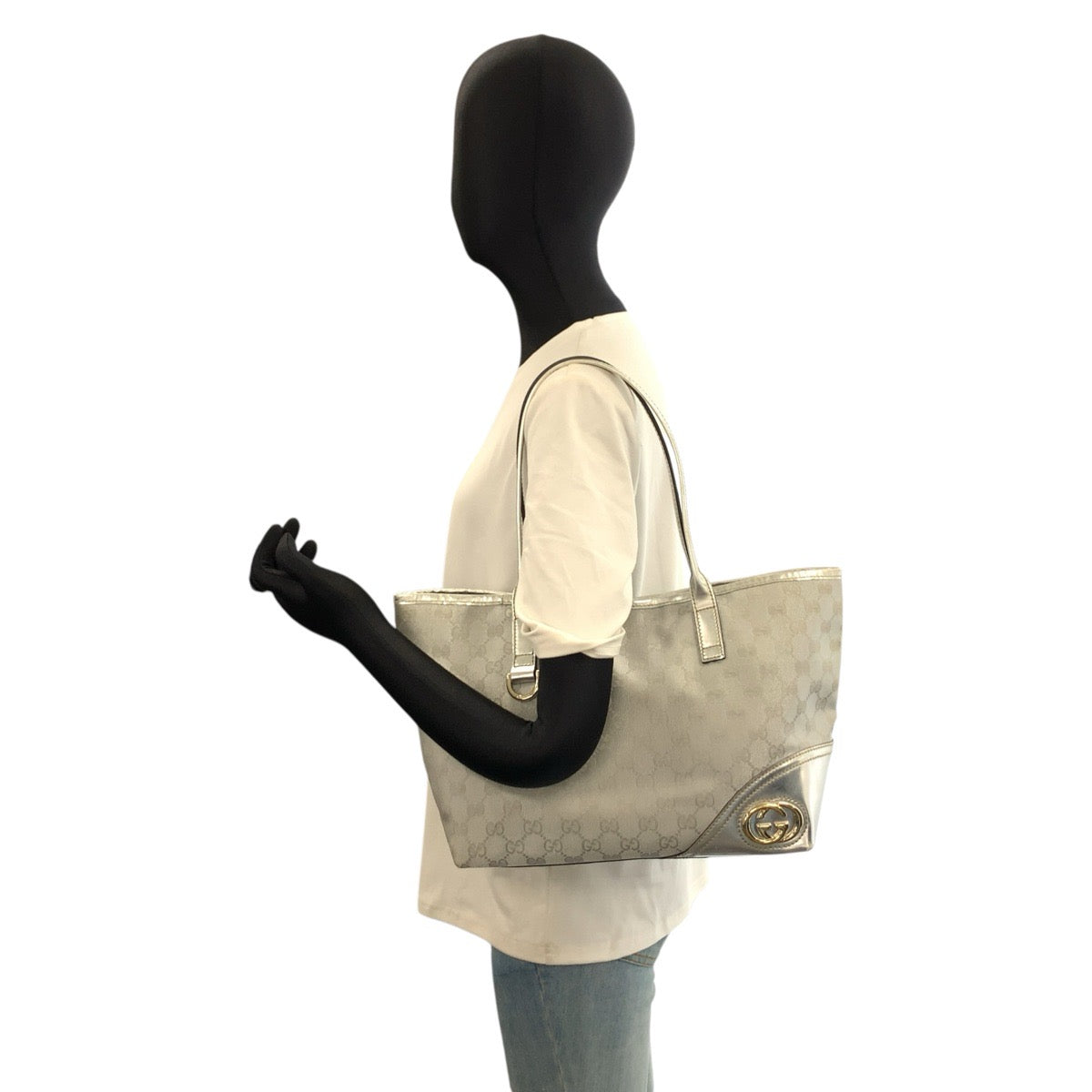 26635
GUCCI グッチ ニューブリット シルバー ゴールド金具 GGキャンバス / レザー 1699 46 トートバッグ ショルダーバッグ レディース AB37