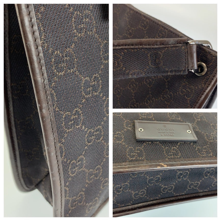 26639
GUCCI グッチ ブラウン GGキャンバス / レザー 91762 ショルダーバッグ ポシェット レディース AB35