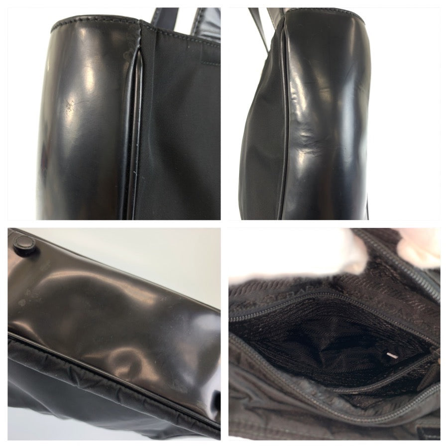 26644
PRADA プラダ テスート 三角ロゴプレート ブラック 黒 シルバー金具 ナイロン / レザー トートバッグ ハンドバッグ レディース ABP35