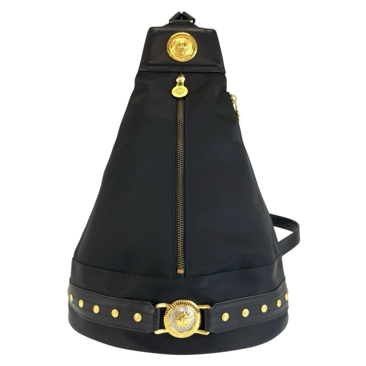 26646
VERSACE ヴェルサーチ サンバースト ブラック 黒 ゴールド金具 ナイロン リュックサック バックパック レディース AB33