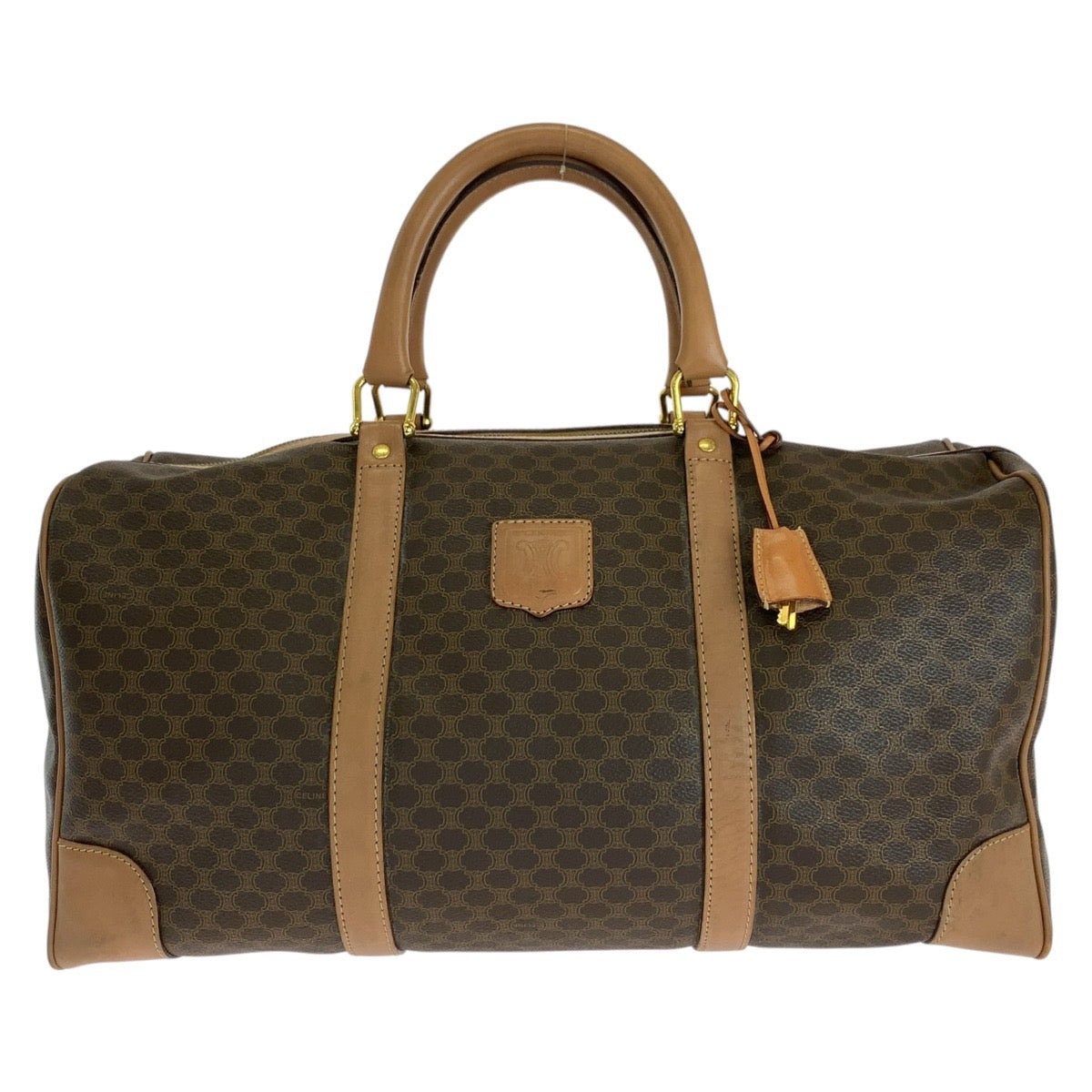 26649
CELINE セリーヌ ヴィンテージ マカダム ブラウン ゴールド金具 PVC / レザー ボストンバッグ トラベルバッグ ハンドバッグ レディース AB35