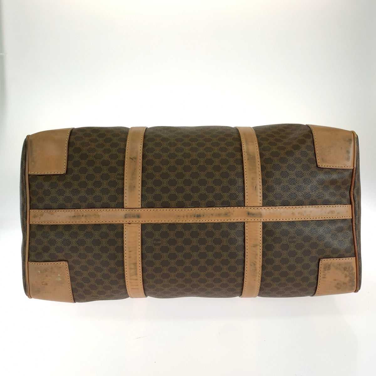 26649
CELINE セリーヌ ヴィンテージ マカダム ブラウン ゴールド金具 PVC / レザー ボストンバッグ トラベルバッグ ハンドバッグ レディース AB35