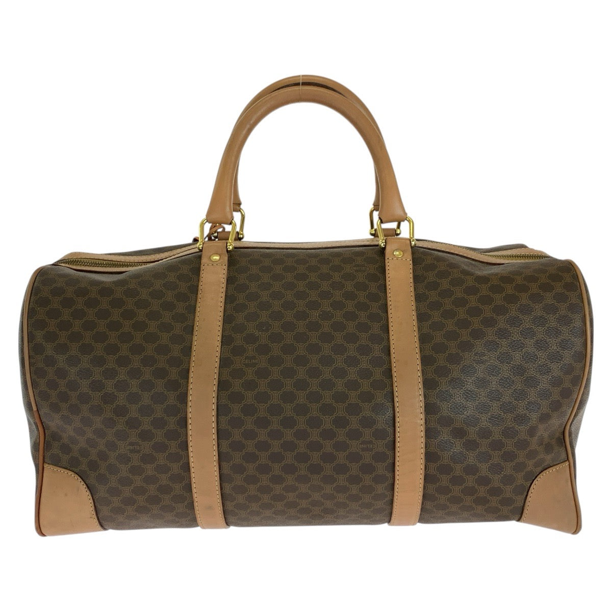 26649
CELINE セリーヌ ヴィンテージ マカダム ブラウン ゴールド金具 PVC / レザー ボストンバッグ トラベルバッグ ハンドバッグ レディース AB35