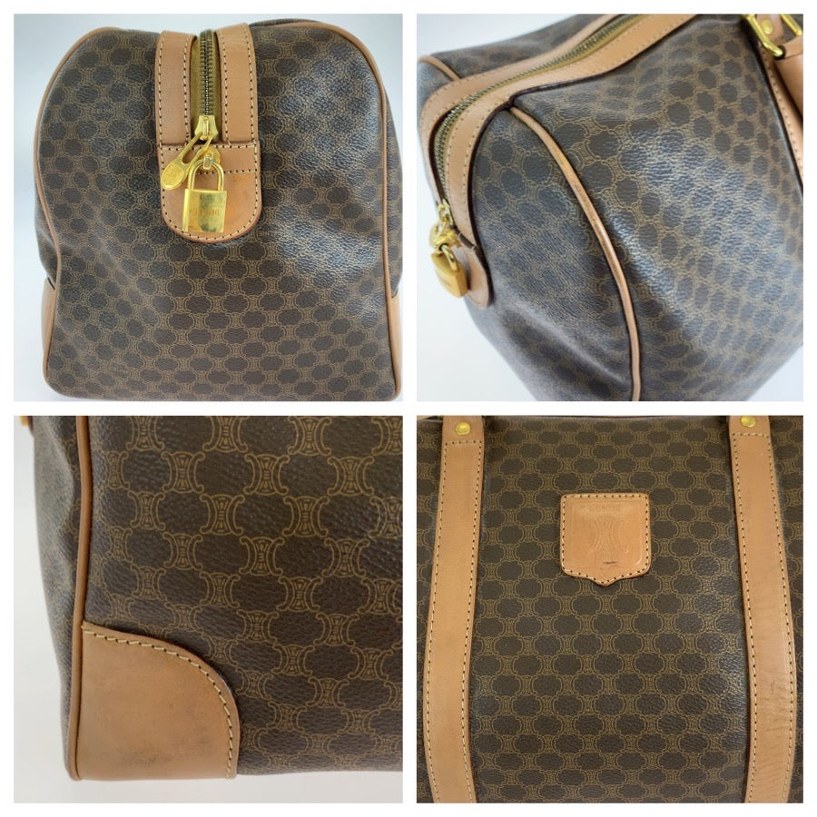 26649
CELINE セリーヌ ヴィンテージ マカダム ブラウン ゴールド金具 PVC / レザー ボストンバッグ トラベルバッグ ハンドバッグ レディース AB35