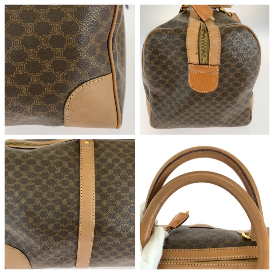 26649
CELINE セリーヌ ヴィンテージ マカダム ブラウン ゴールド金具 PVC / レザー ボストンバッグ トラベルバッグ ハンドバッグ レディース AB35