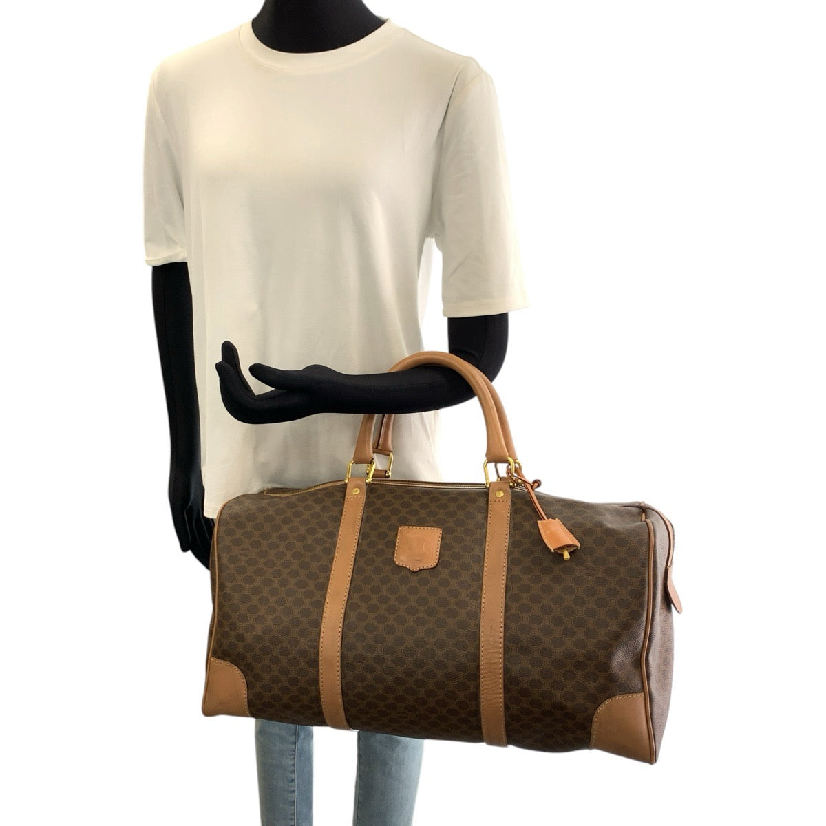 26649
CELINE セリーヌ ヴィンテージ マカダム ブラウン ゴールド金具 PVC / レザー ボストンバッグ トラベルバッグ ハンドバッグ レディース AB35