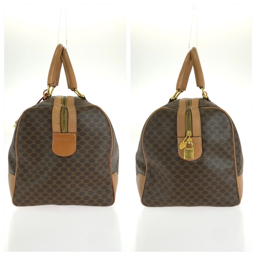 26649
CELINE セリーヌ ヴィンテージ マカダム ブラウン ゴールド金具 PVC / レザー ボストンバッグ トラベルバッグ ハンドバッグ レディース AB35