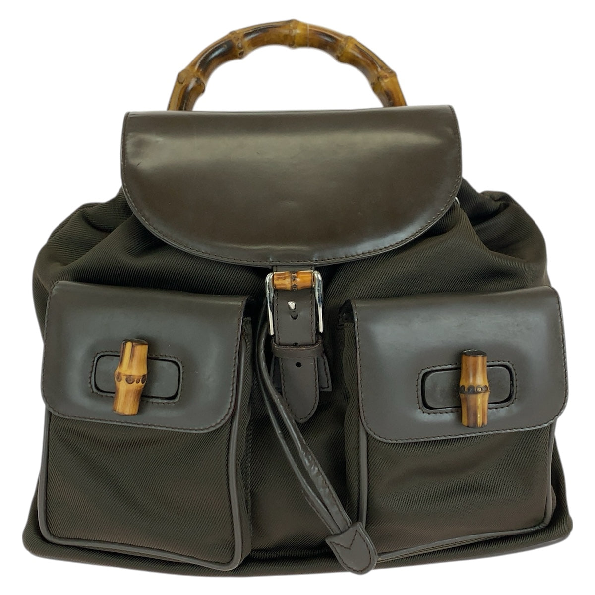 26657
GUCCI グッチ ヴィンテージ バンブー カーキ シルバー金具 ナイロン / レザー 003.2058.0016.5 リュックサック バックパック レディース AB32