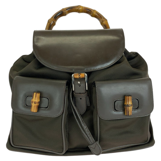 26657
GUCCI グッチ ヴィンテージ バンブー カーキ シルバー金具 ナイロン / レザー 003.2058.0016.5 リュックサック バックパック レディース AB32