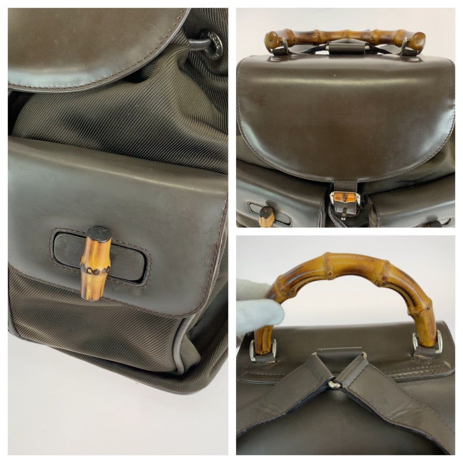 26657
GUCCI グッチ ヴィンテージ バンブー カーキ シルバー金具 ナイロン / レザー 003.2058.0016.5 リュックサック バックパック レディース AB32