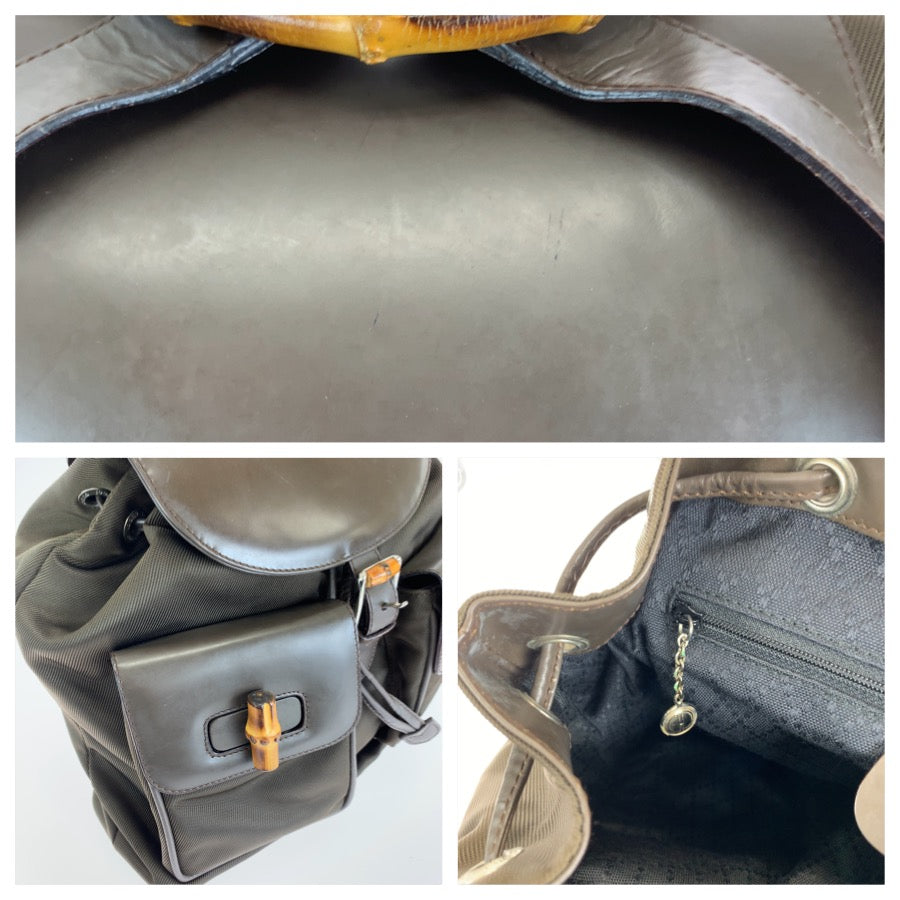 26657
GUCCI グッチ ヴィンテージ バンブー カーキ シルバー金具 ナイロン / レザー 003.2058.0016.5 リュックサック バックパック レディース AB32